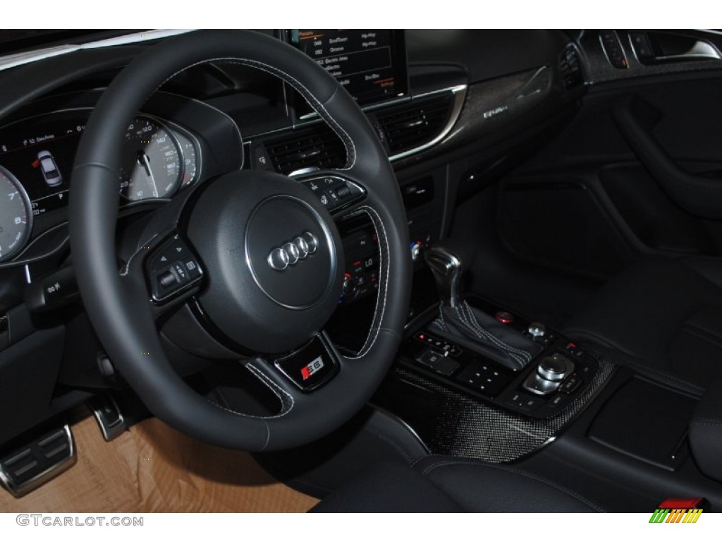2014 Audi S6 Prestige quattro Sedan Black Valcona Steering Wheel Photo #83553921