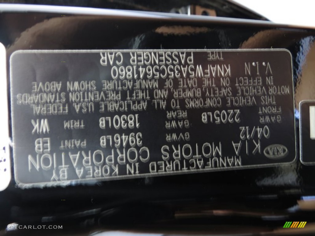2012 Kia Forte SX Color Code Photos