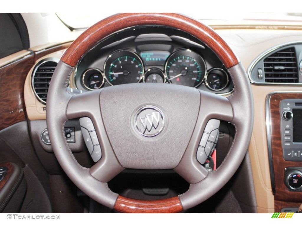 2013 Buick Enclave Leather AWD Choccachino Leather Steering Wheel Photo #83570592