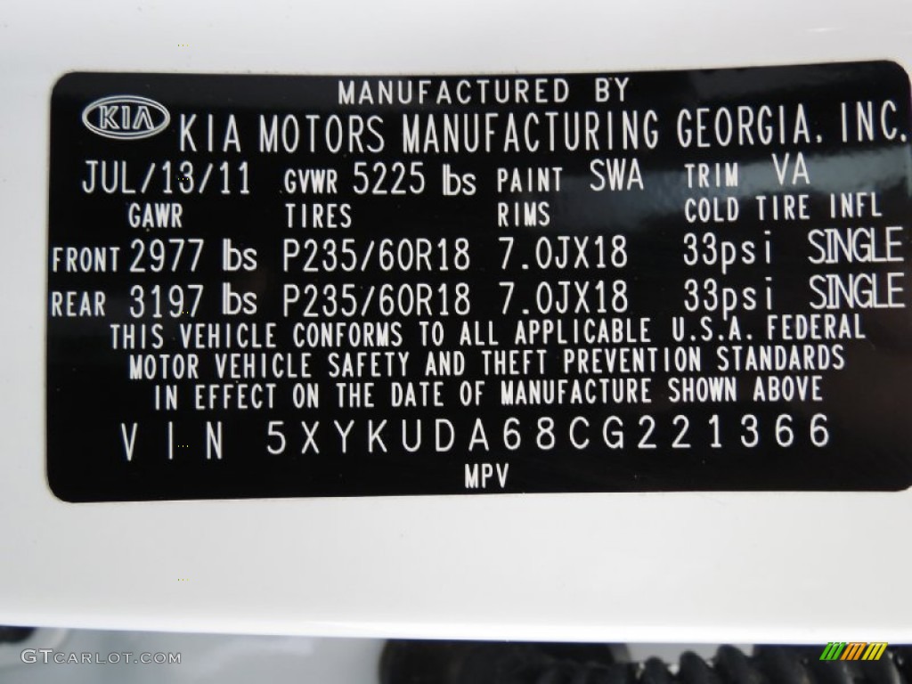 2012 Sorento Color Code SWA for Snow White Pearl Photo #83571282