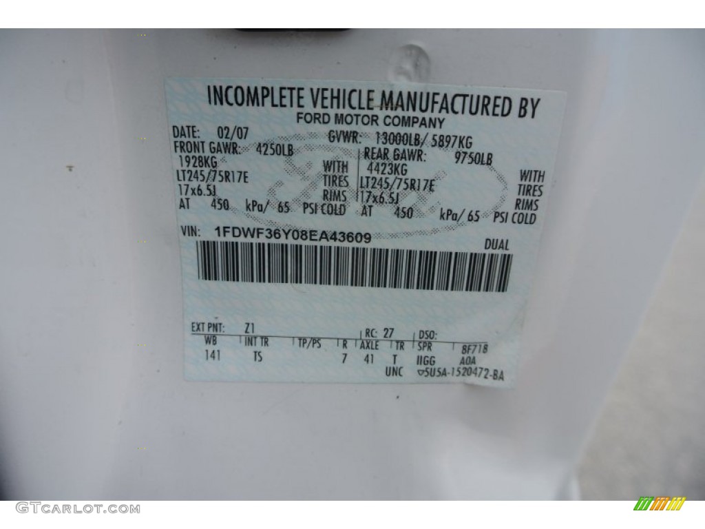 2008 Ford F350 Super Duty XL Regular Cab Chassis Color Code Photos