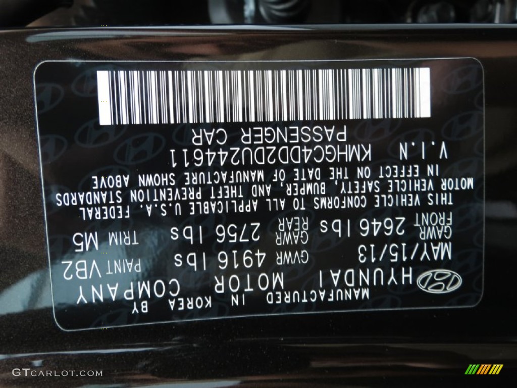 2013 Genesis Color Code VB2 for Night Shadow Brown Photo #83578119