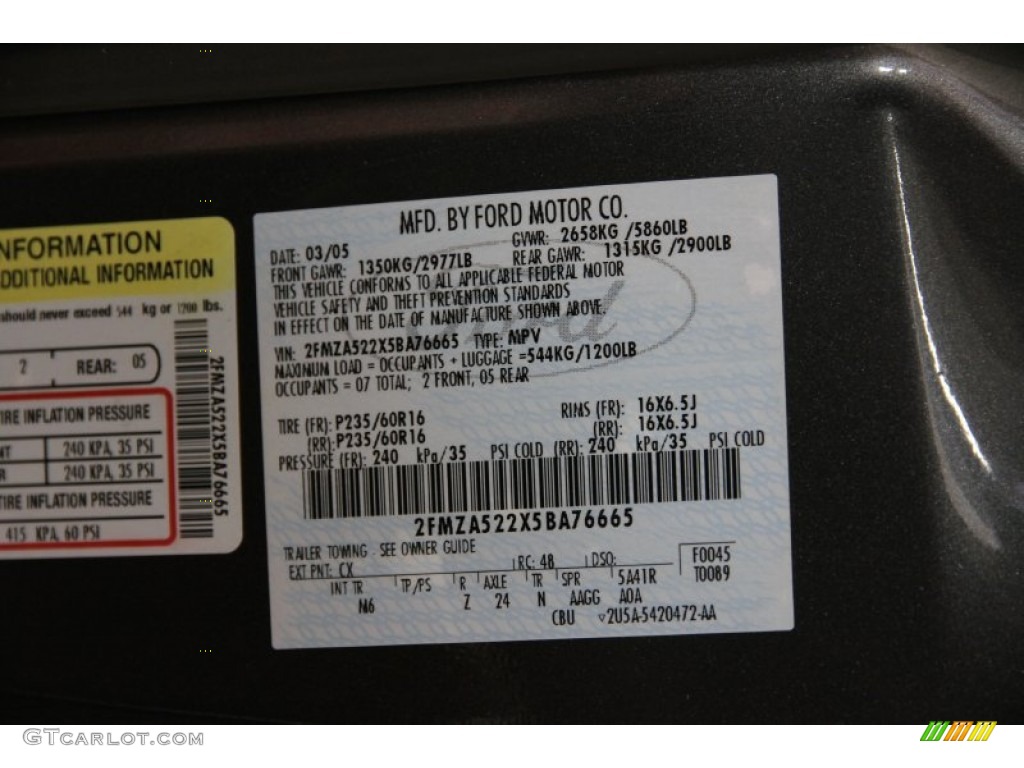 2005 Freestar Color Code CX for Dark Shadow Grey Metallic Photo #83584170