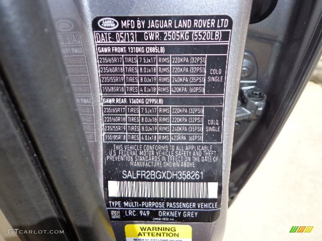 2013 LR2 Color Code 949 for Orkney Grey Metallic Photo #83588349