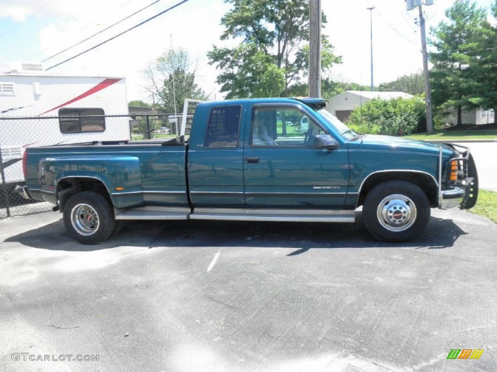 1996 Sierra 3500 SL Extended Cab Dually - Bright Teal Metallic / Pewter photo #1