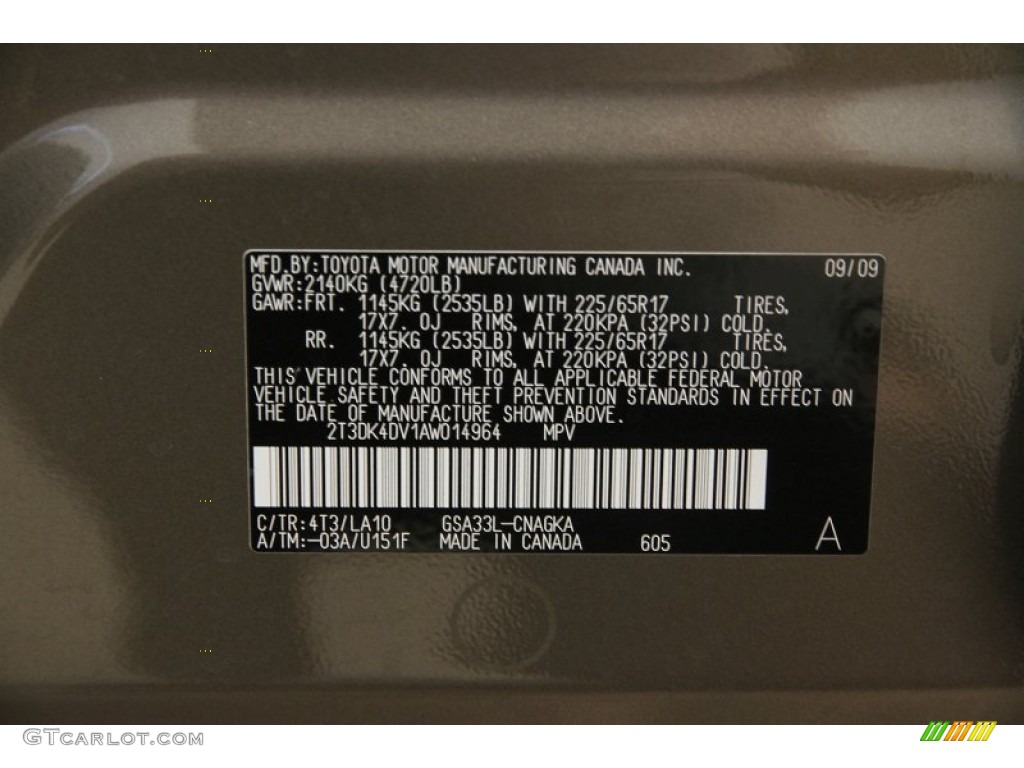 2010 Toyota RAV4 Limited V6 4WD Color Code Photos