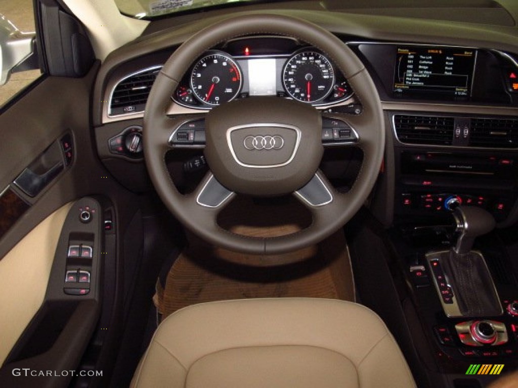 2014 Audi A4 2.0T Sedan Velvet Beige Steering Wheel Photo #83627779