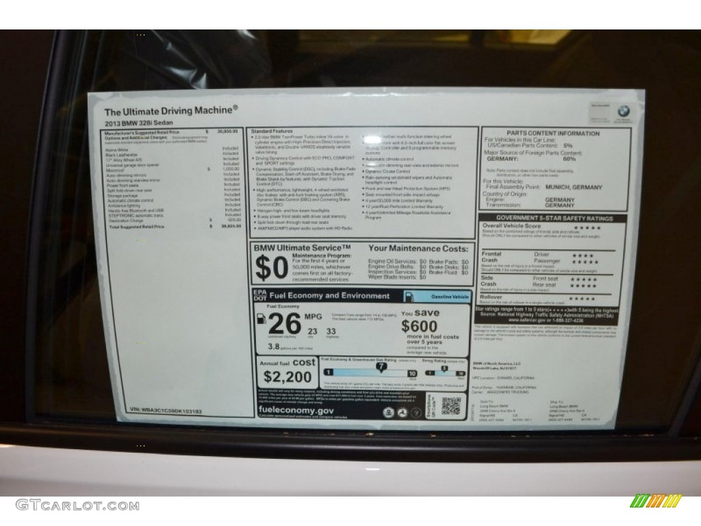 2013 3 Series 328i Sedan - Alpine White / Black photo #5