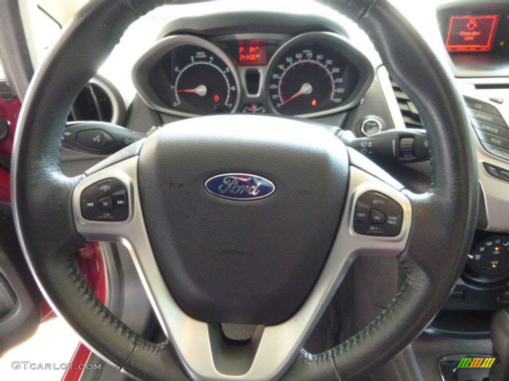 2011 Ford Fiesta SES Hatchback Plum/Charcoal Black Leather Steering Wheel Photo #83649811