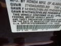 R529P: Dark Cherry Pearl 2013 Honda Ridgeline RTL Color Code