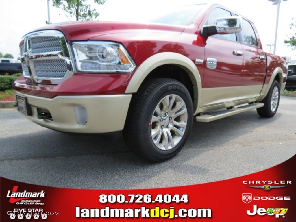 2013 1500 Laramie Longhorn Crew Cab 4x4 - Deep Cherry Red Pearl / Canyon Brown/Light Frost Beige photo #1