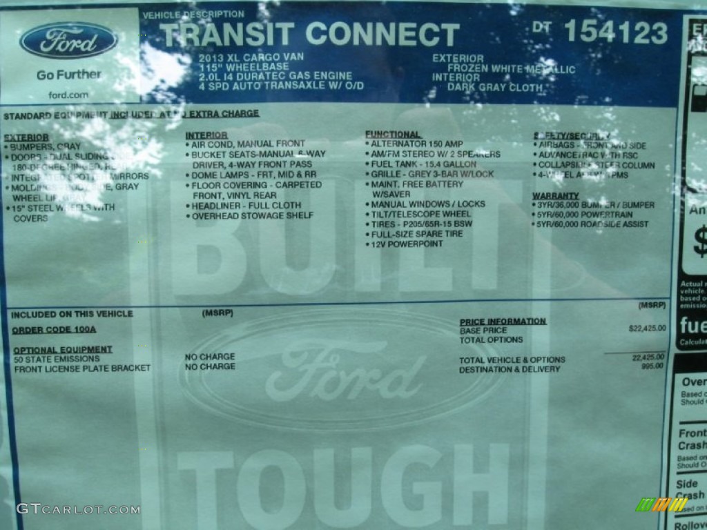 2013 Ford Transit Connect XL Van Window Sticker Photos