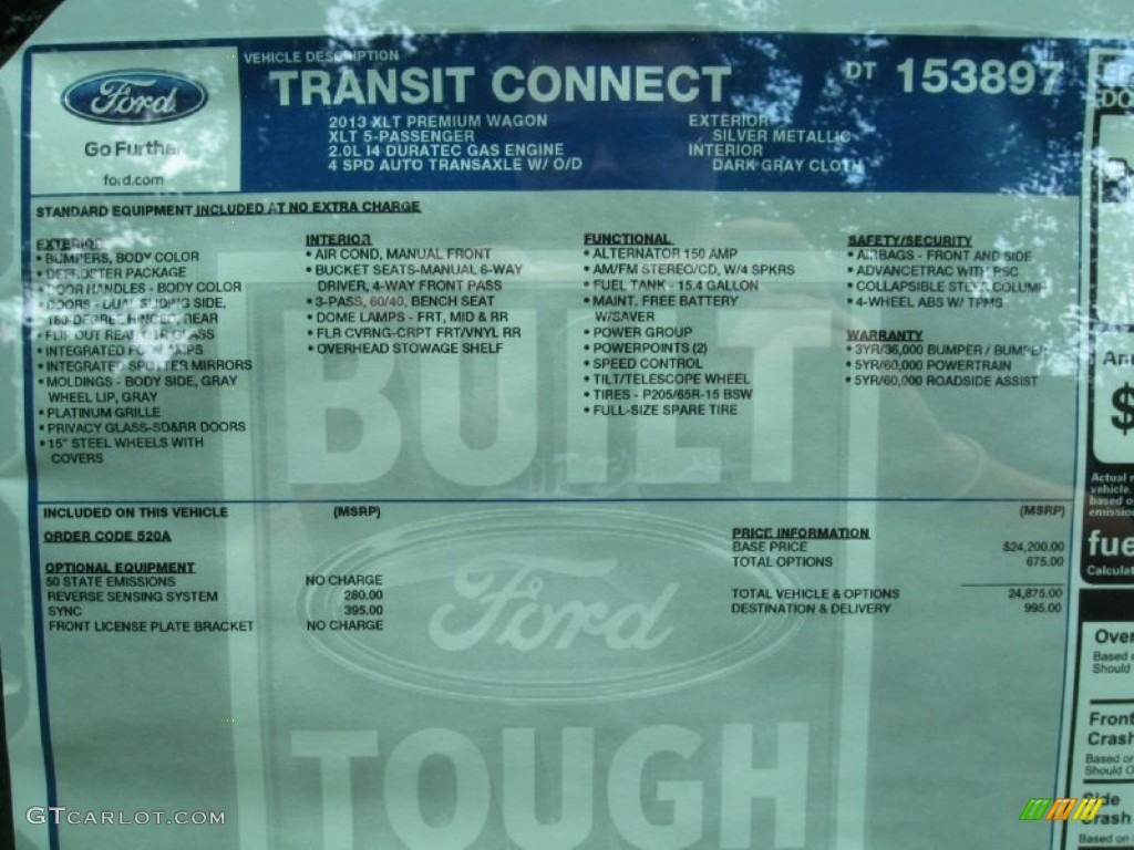 2013 Ford Transit Connect XLT Premium Wagon Window Sticker Photo #83672206