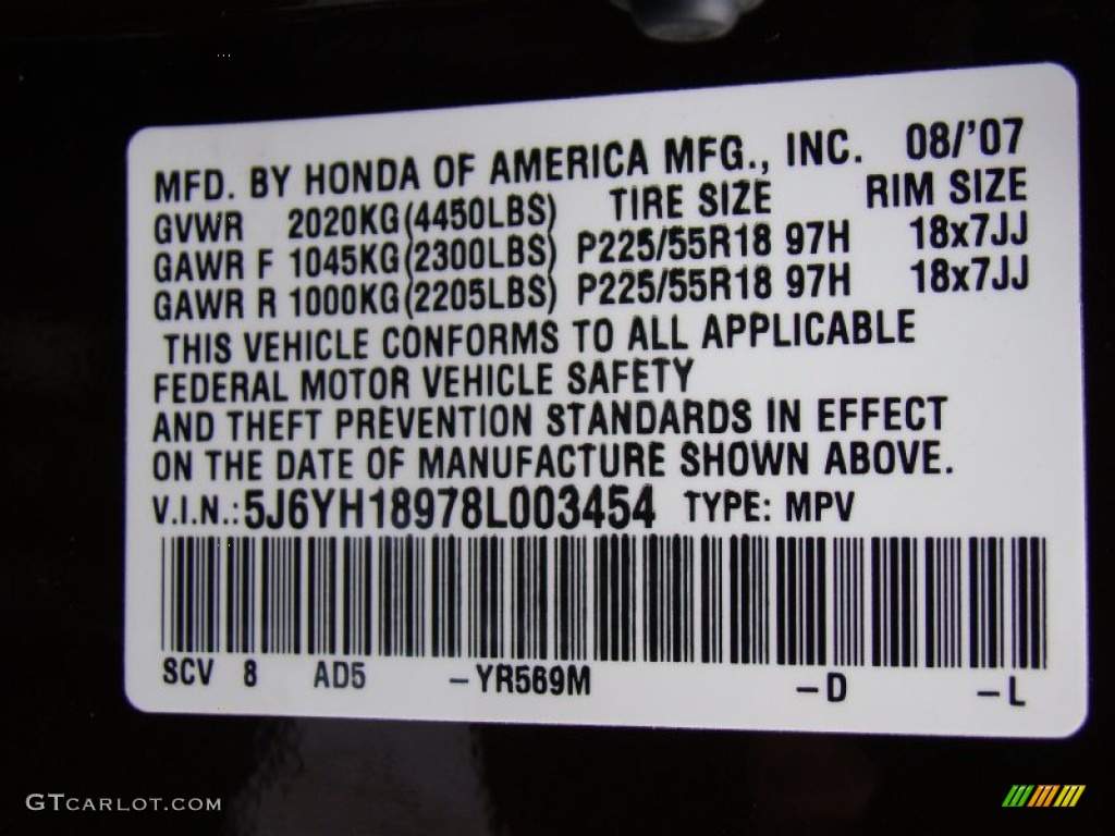 2008 Honda Element SC Color Code Photos