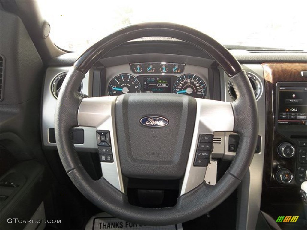 2013 Ford F150 Platinum SuperCrew 4x4 Platinum Unique Black Leather Steering Wheel Photo #83685793
