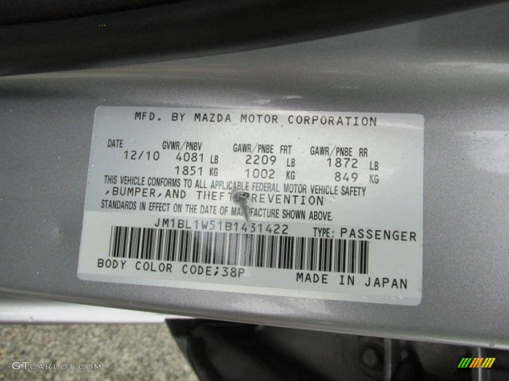 2011 MAZDA3 Color Code 38P for Liquid Silver Metallic Photo #83699503
