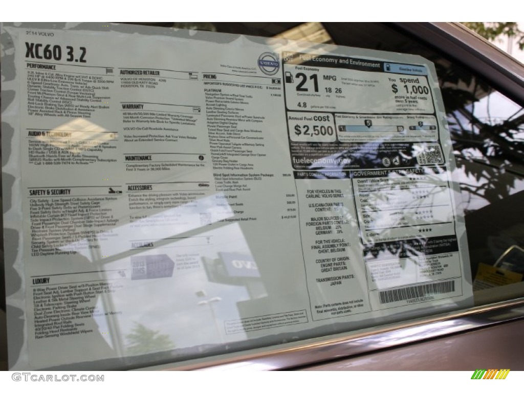 2014 Volvo XC60 3.2 Window Sticker Photo #83702401