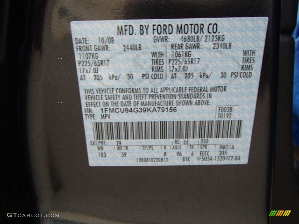 2009 Escape Limited V6 4WD - Black Pearl Slate Metallic / Charcoal photo #25