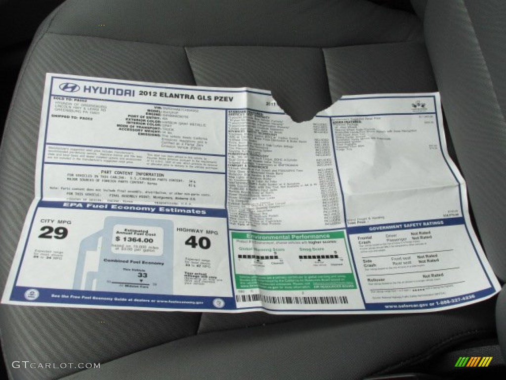 2012 Elantra GLS - Harbor Gray Metallic / Gray photo #22