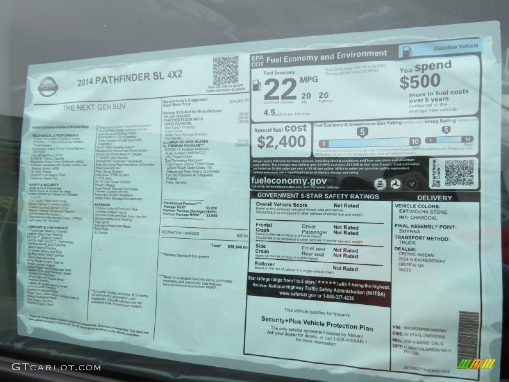 2014 Nissan Pathfinder SL Window Sticker Photo #83731105