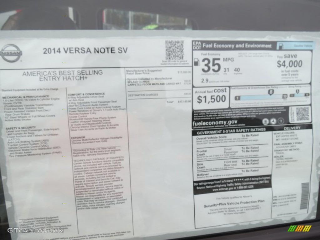 2014 Nissan Versa Note SV Window Sticker Photo #83731477