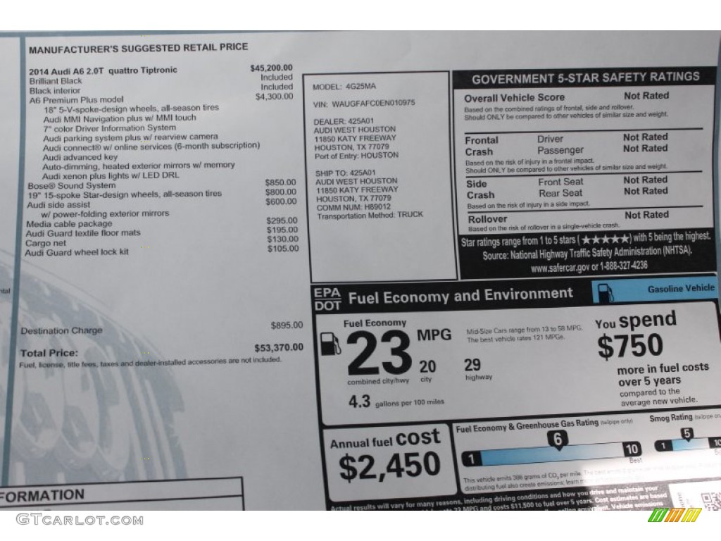 2014 Audi A6 2.0T quattro Sedan Window Sticker Photo #83736964