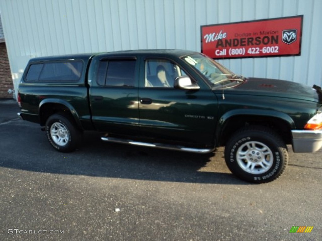 2001 Dakota SLT Quad Cab 4x4 - Forest Green Pearl / Dark Slate Gray photo #2