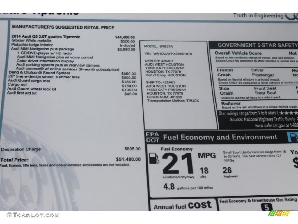 2014 Audi Q5 3.0 TFSI quattro Window Sticker Photo #83738923