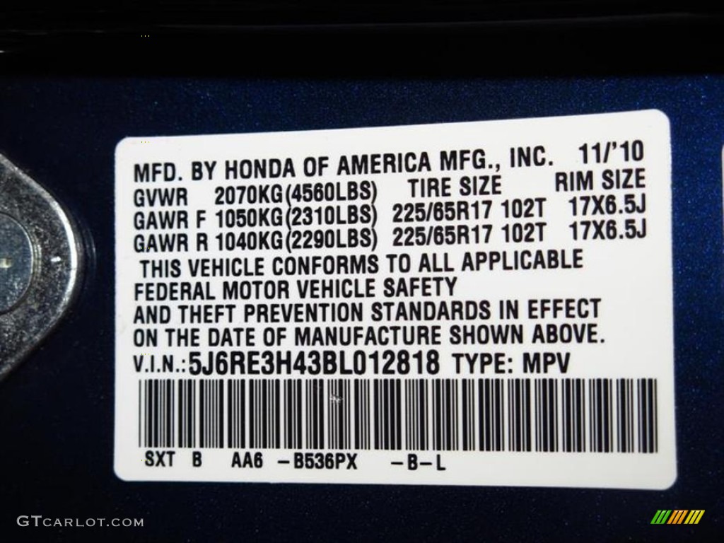 2011 CR-V SE - Royal Blue Pearl / Gray photo #26