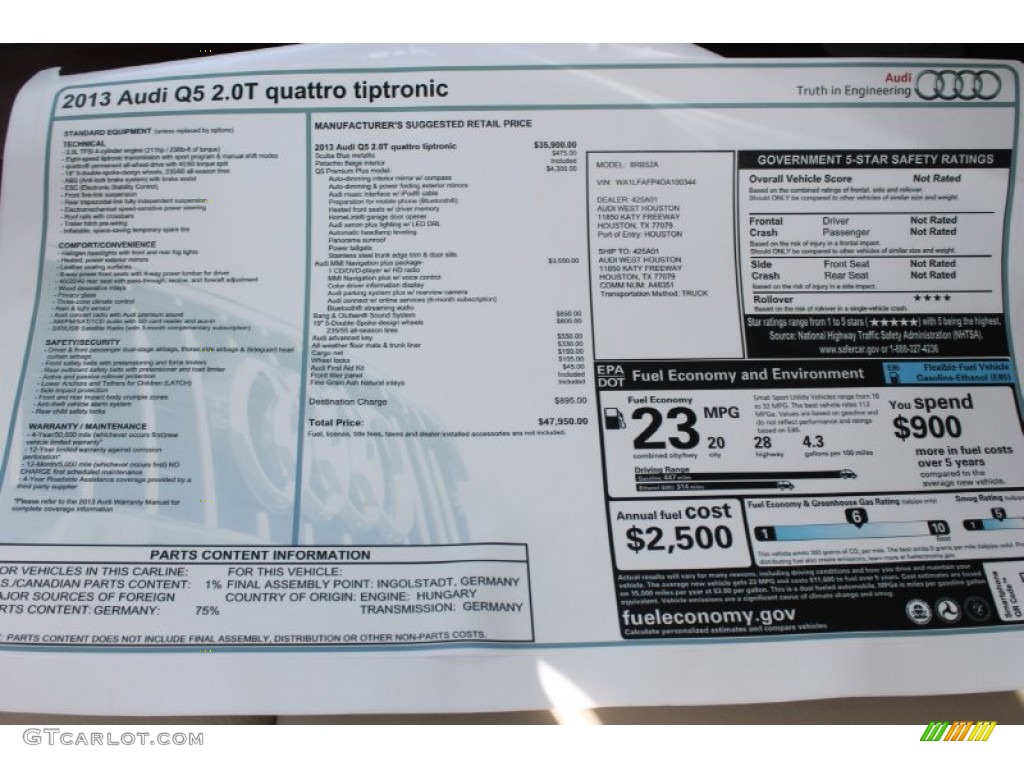 2013 Audi Q5 2.0 TFSI quattro Window Sticker Photo #83742532