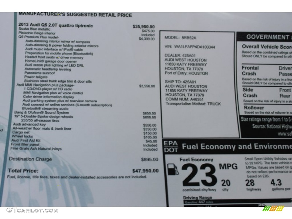 2013 Audi Q5 2.0 TFSI quattro Window Sticker Photos