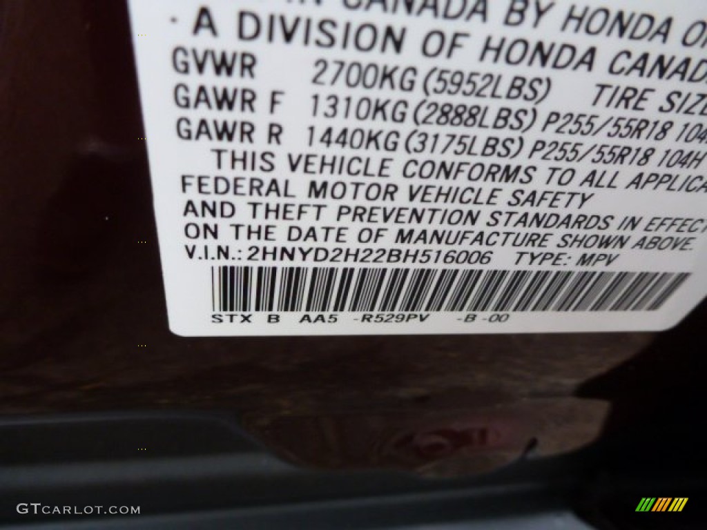 2011 Acura MDX Standard MDX Model Color Code Photos