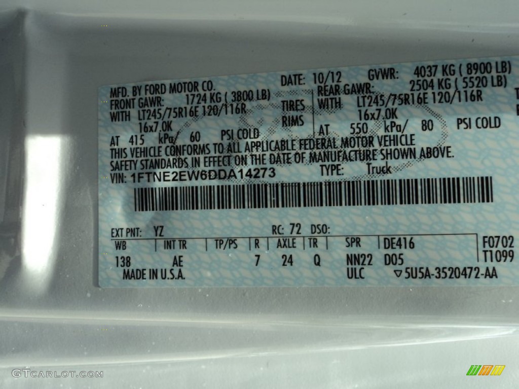 2013 E Series Van Color Code YZ for Oxford White Photo #83748052