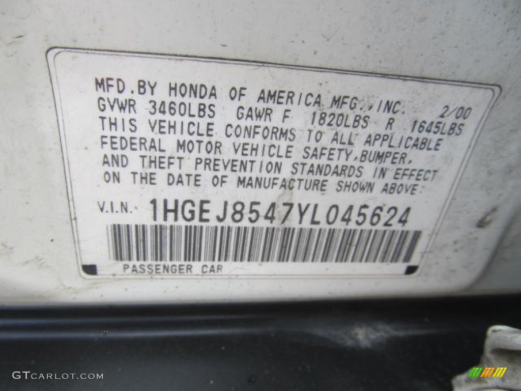 2000 Civic EX Sedan - Taffeta White / Gray photo #9
