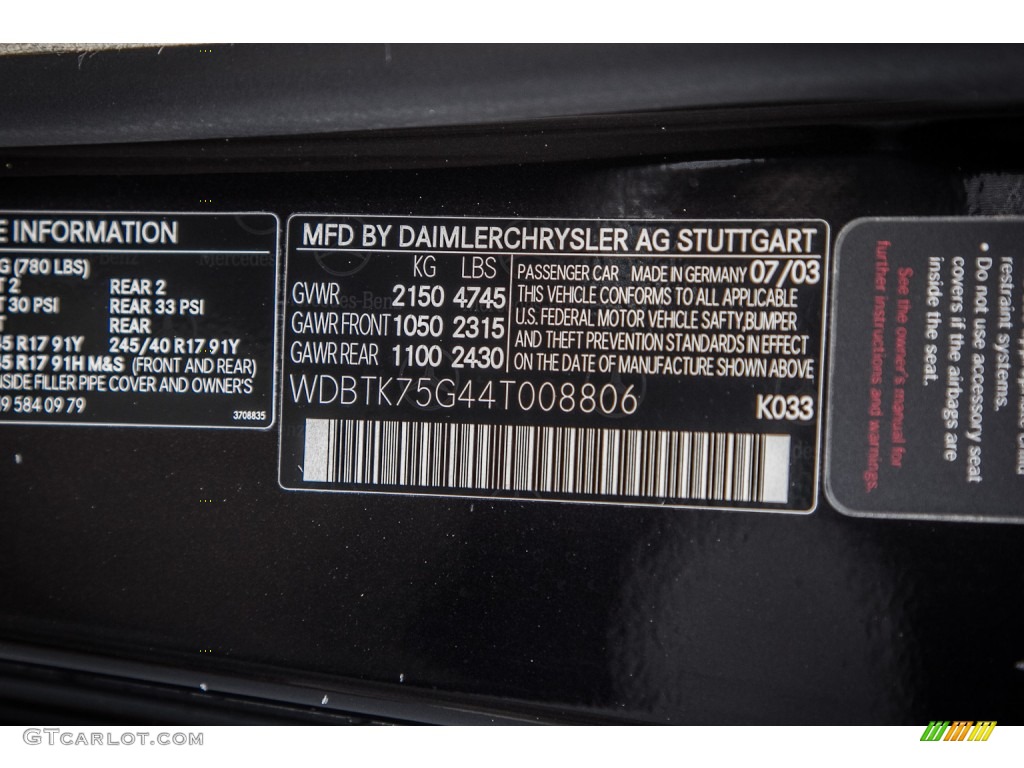 2004 CLK Color Code 033 for Mocha Black Metallic Photo #83771278
