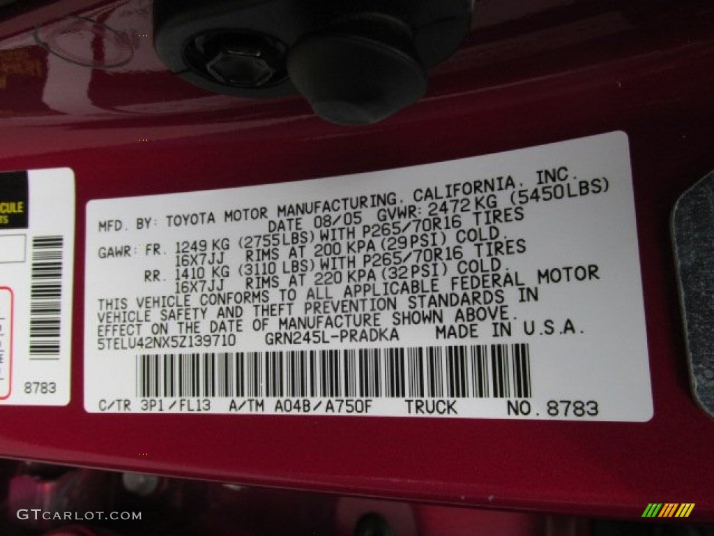 2005 Tacoma Color Code 3P1 for Impulse Red Pearl Photo #83777932