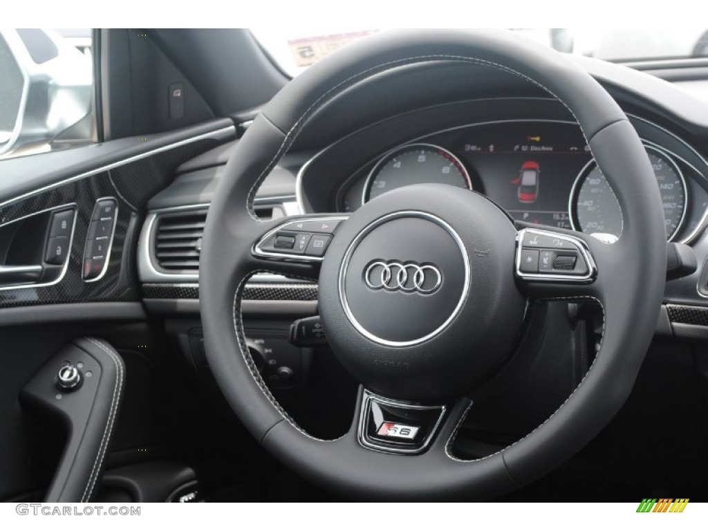 2014 Audi S6 Prestige quattro Sedan Black Valcona w/Sport Stitched Diamond Steering Wheel Photo #83781097