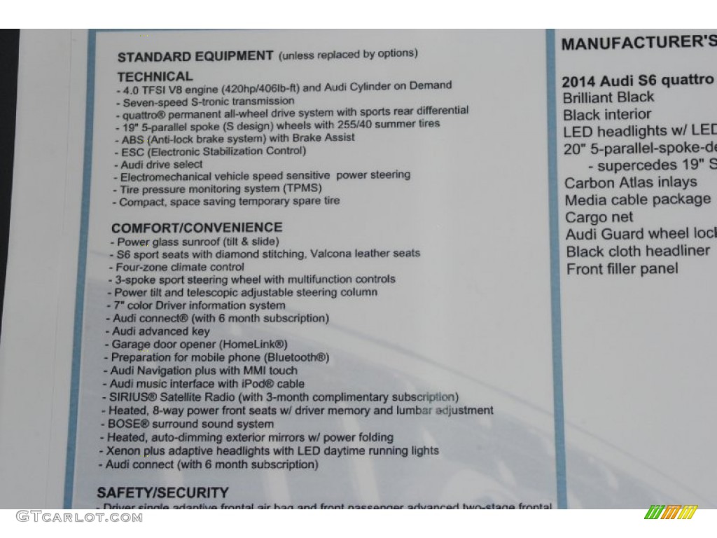 2014 Audi S6 Prestige quattro Sedan Window Sticker Photo #83781220