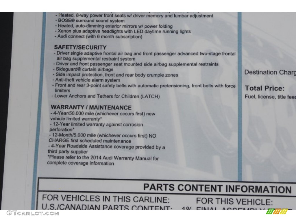 2014 Audi S6 Prestige quattro Sedan Window Sticker Photo #83781247
