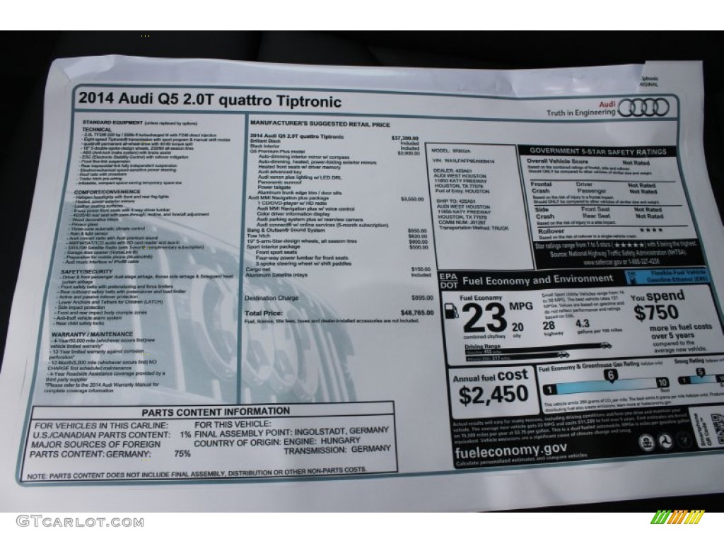 2014 Audi Q5 2.0 TFSI quattro Window Sticker Photo #83783597