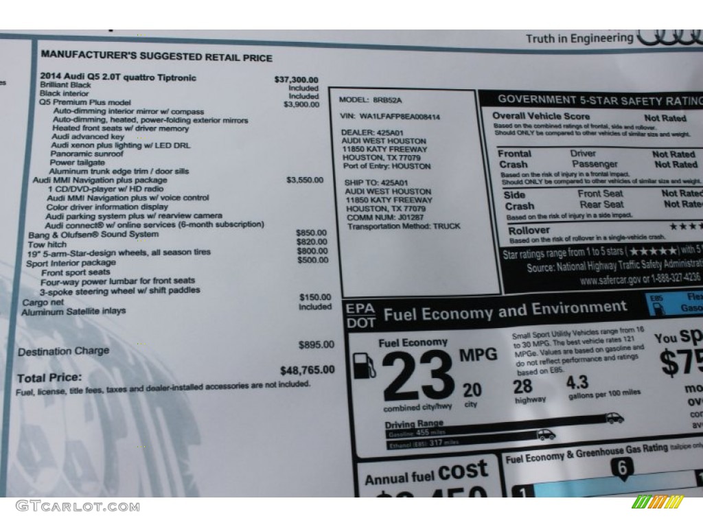2014 Audi Q5 2.0 TFSI quattro Window Sticker Photo #83783623