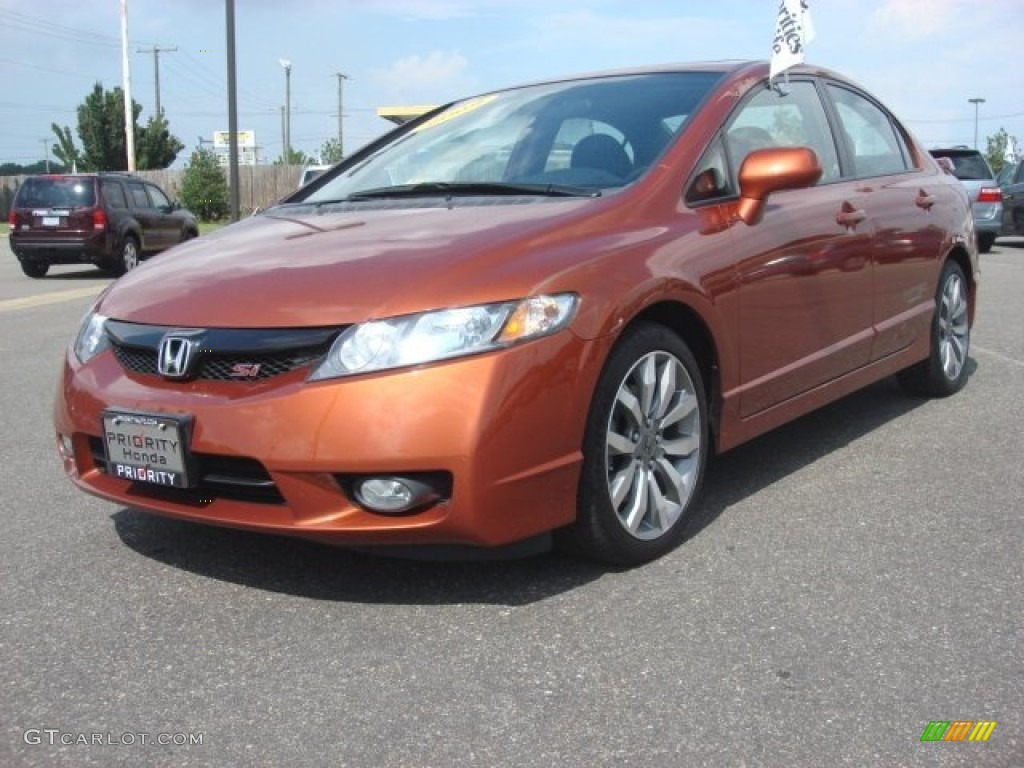 2009 Civic Si Sedan - Redline Orange Pearl / Black photo #1