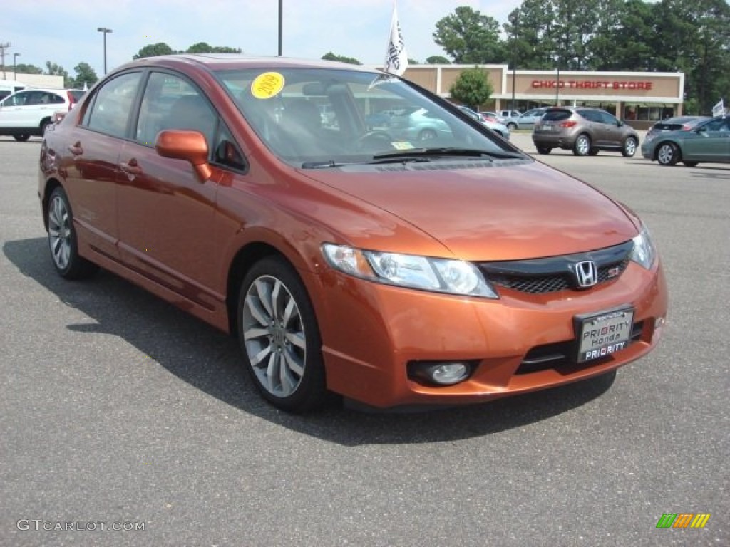 2009 Civic Si Sedan - Redline Orange Pearl / Black photo #8