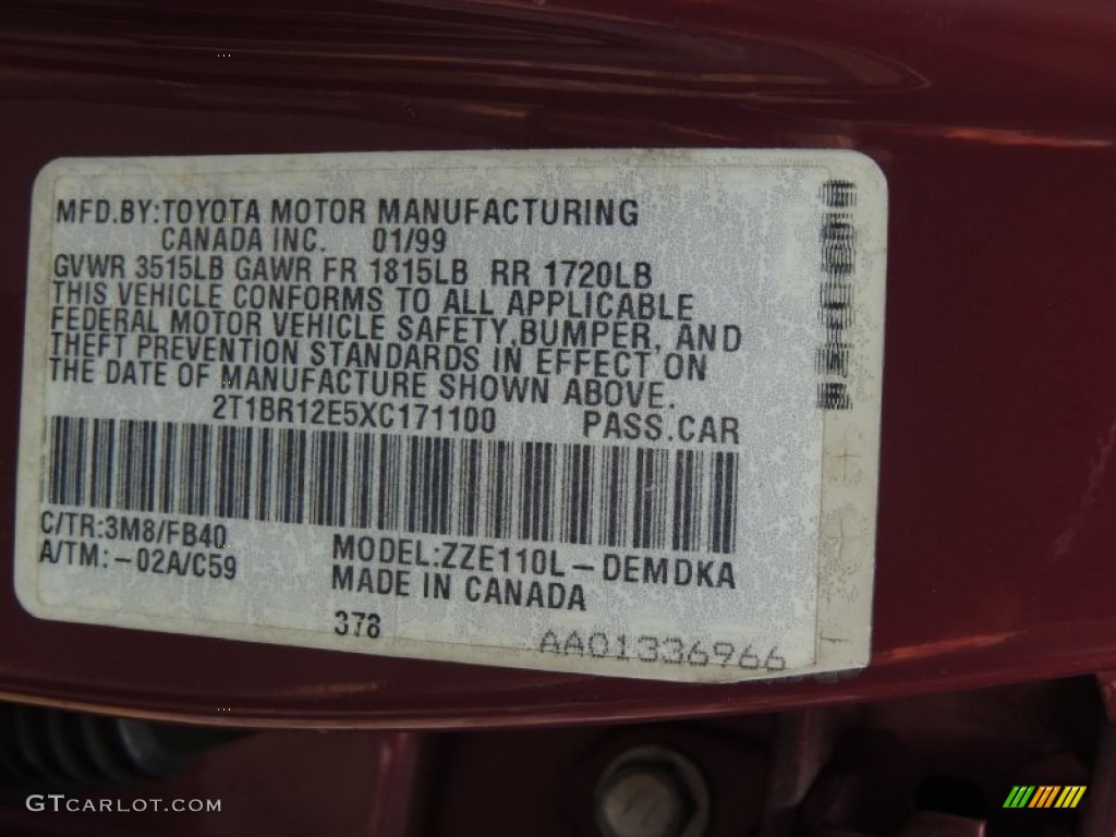 1999 Corolla Color Code 3M8 for Venetian Red Pearl Photo #83791762