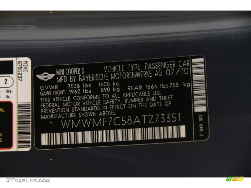 2010 Cooper S Hardtop - Horizon Blue Metallic / Grey/Carbon Black photo #22