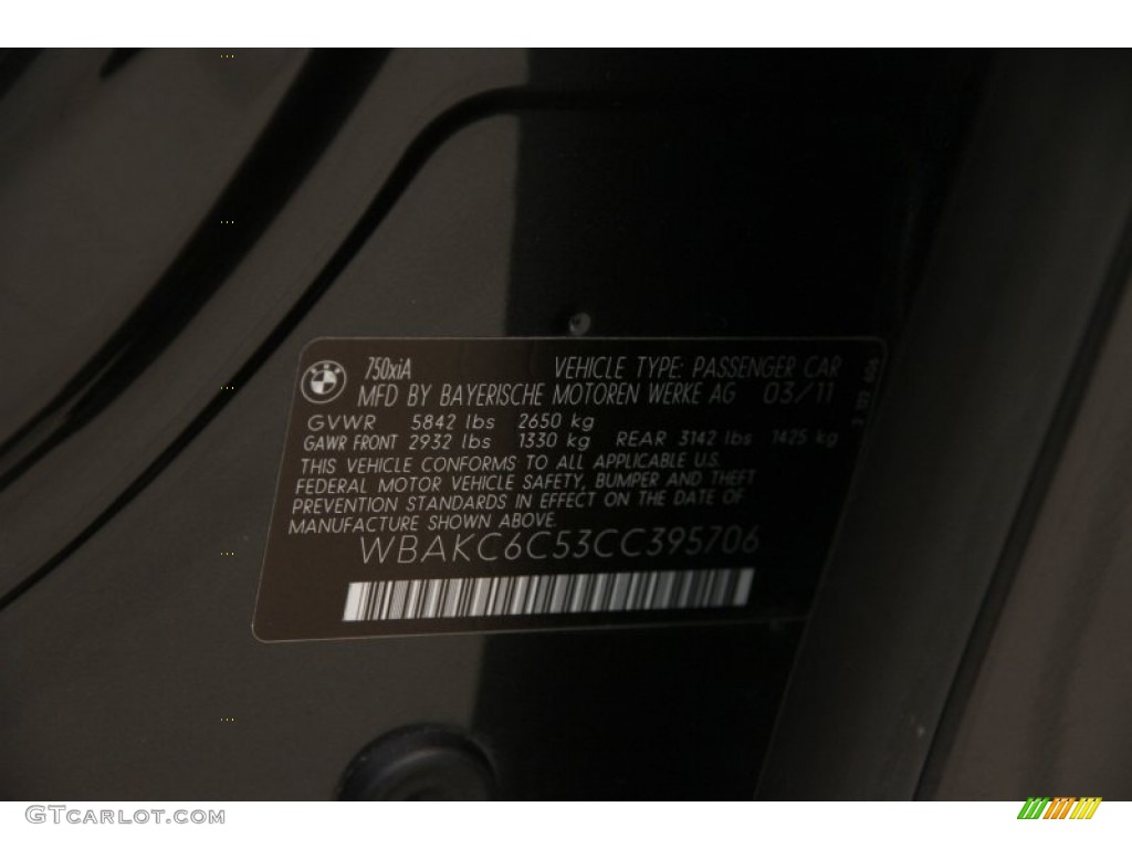 2012 7 Series 750i xDrive Sedan - Dark Graphite Metallic / Black photo #38