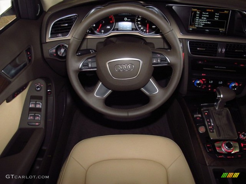 2013 Audi A4 2.0T Sedan Velvet Beige/Moor Brown Steering Wheel Photo #83800661