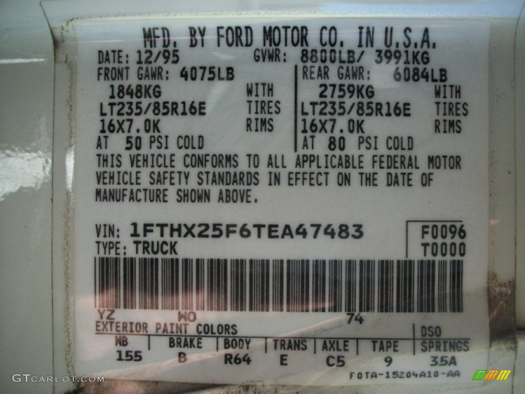 1996 F250 Color Code YZ for Oxford White Photo #83806579