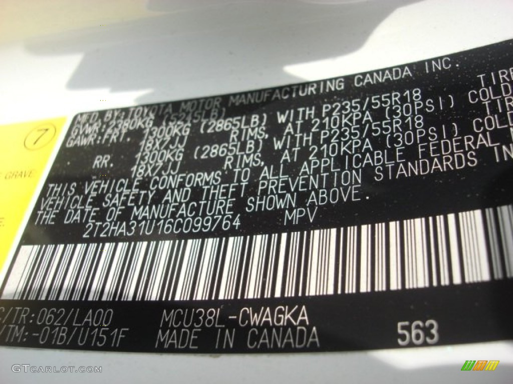 2006 RX Color Code 062 for Crystal White Pearl Photo #83810581