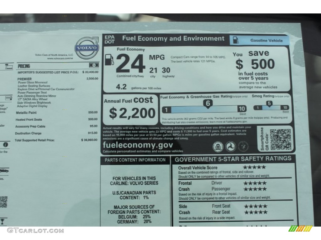 2014 Volvo S60 T5 Window Sticker Photo #83817421